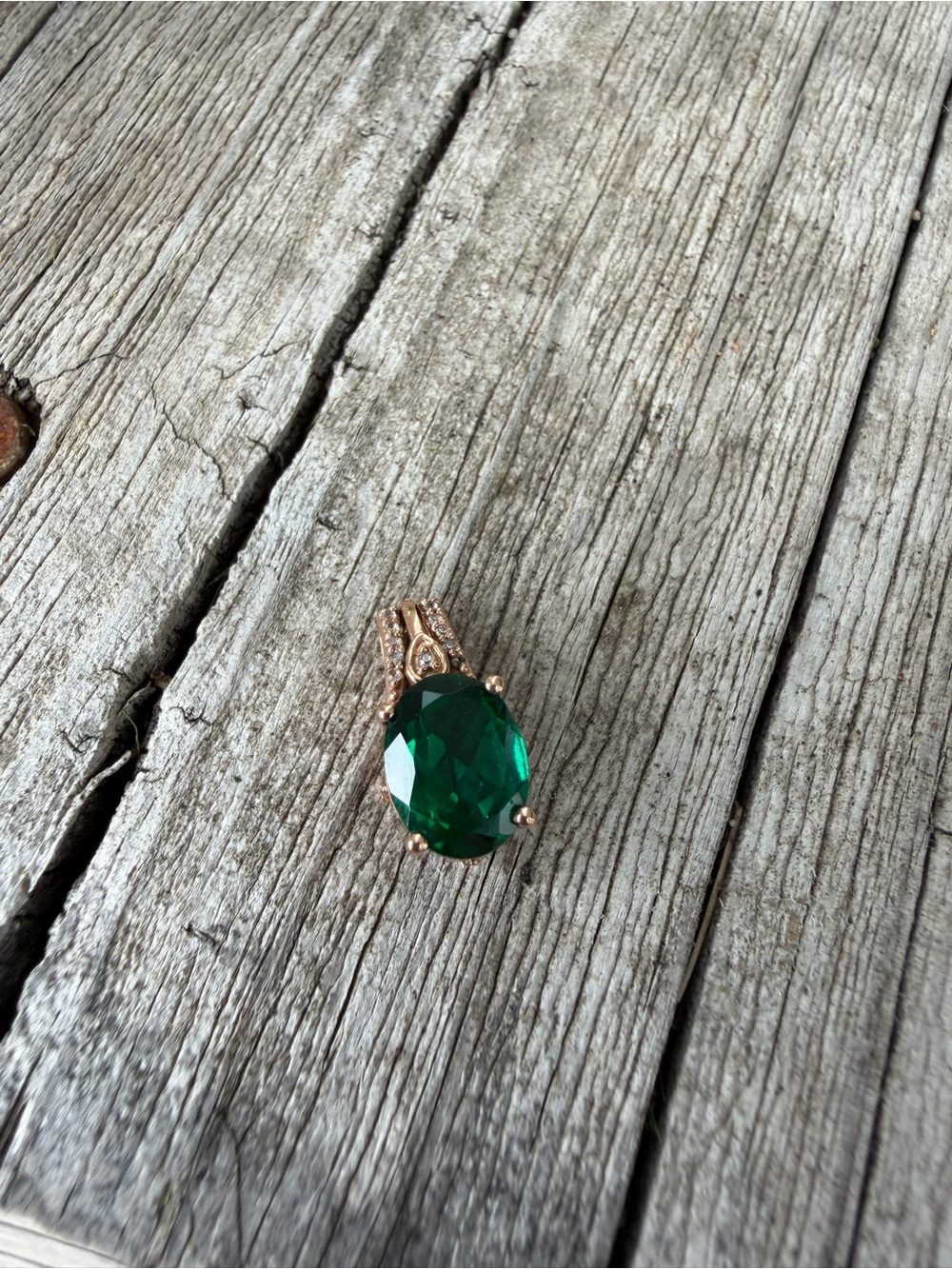Helzberg Diamonds Rose Gold Oval Emerald Green Pendant Necklace